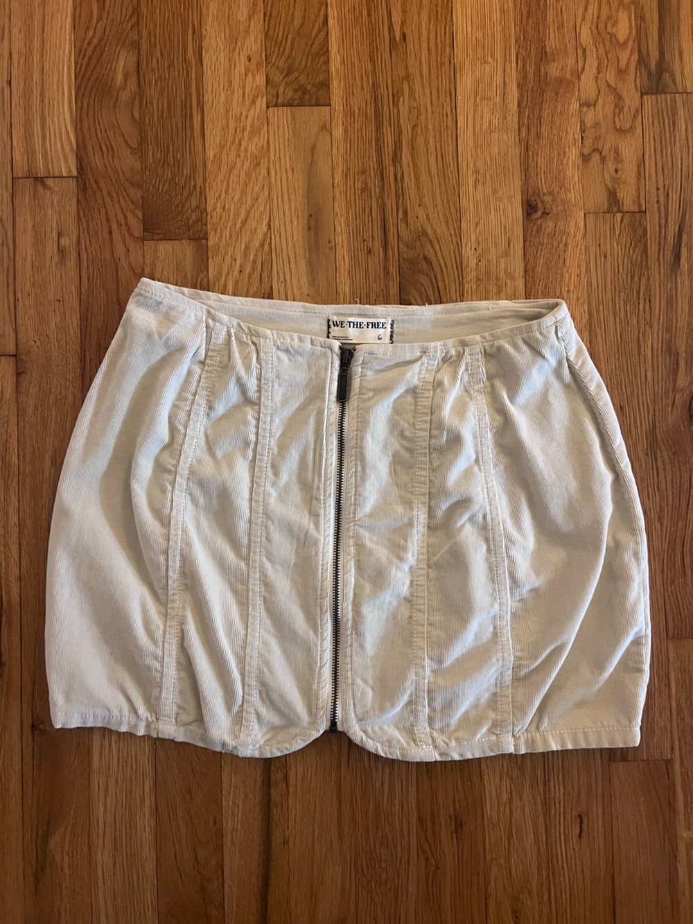 Free People Corduroy Cream Front Zip Skirt